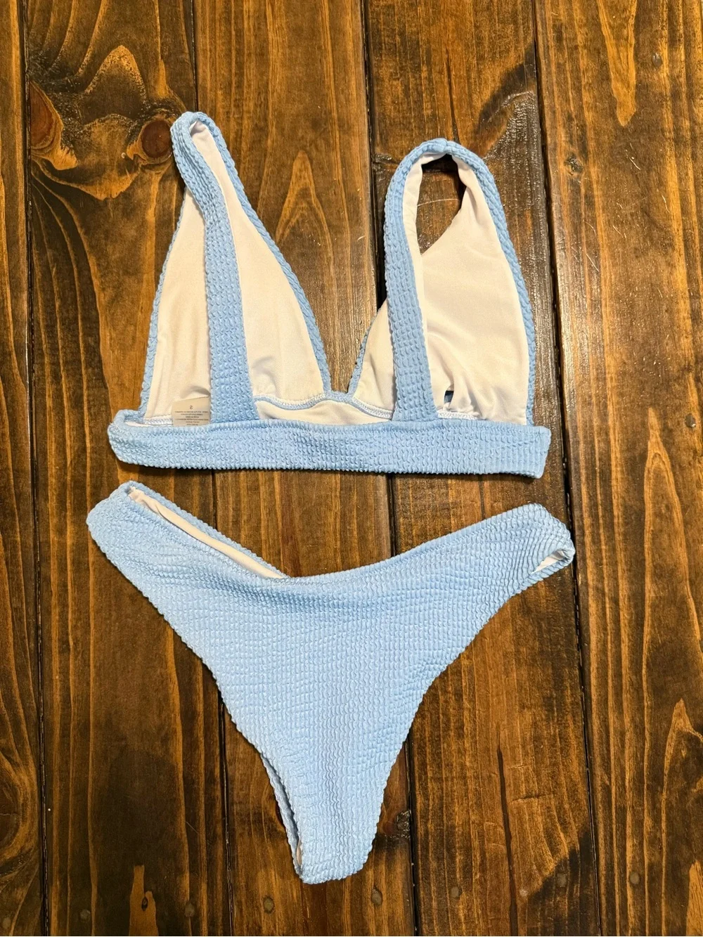 Light Blue Textured Triangle Bikini Set - Women Swim Bikini